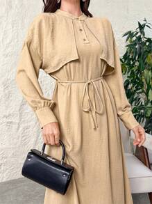 Al Najma Women's Solid Color Long Casual Dress Full Length Modest Elegant Style For Casual Daily/Work/Holiday/Evening Parties/Wedding Guest - Khaki - View 7