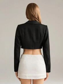 SHEIN Unity Women Elegant Solid Color Short Woolen Jacket, Autumn - Black - View 2