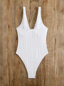 SHEIN Swim Women's Solid Color Textured One-Piece Swimsuit For Vacation Summer - White - View 5