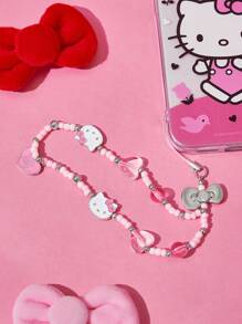 HELLO KITTY AND FRIENDS | SHEIN 可爱手工串珠粉色卡通猫咪合金手机链手机挂绳，适用于所有手机壳，情人节礼物 - 彩色 - 查看 2