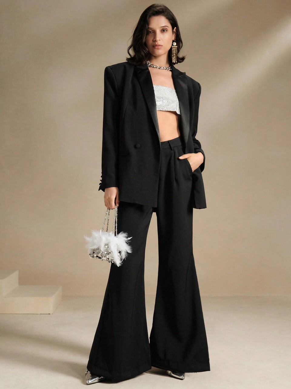 Solid Color High Waisted Wide Leg Pants With Pockets