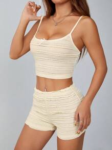 SHEIN PETITE Damski garnitur casual z dzianiny w kolorze beżowym - Morela - Zobacz 3