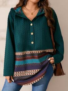 EMERY ROSE Áo hoodie in hình học cỡ lớn tay dài thường ngày cho nữ - xanh quân đội - Xem 1