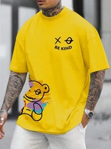 Claim Dot 男士休闲卡通字母印花短袖T恤，夏季 - 黃色 - 查看 2