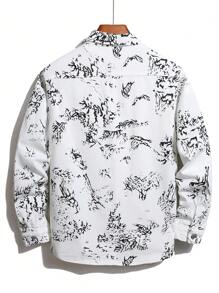 Manfinity Roughcore Men All-Over Print Denim Casual Shirt, Spring/Fall - White - View 2