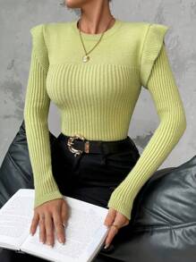 Chiquease Women's Solid Color Simple Casual Knitted Long Sleeve Sweater, Fall Winter - Green - View 4