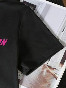 Girls' Graphic Print Crew Neck Short Sleeve T-Shirt - Black - View 6