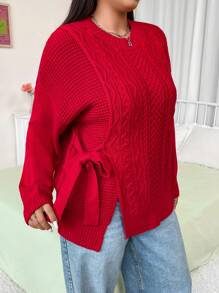 Calvaya Plus Size Women's Solid Color Simple Everyday Knitted Pullover Sweater For New Year Fall Winter - Red - View 4