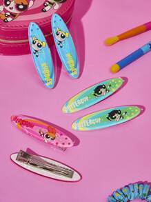 THE POWERPUFF GIRLS X SHEIN 6 cái/gói Kẹp tóc Acrylic họa tiết hoạt hình và chữ, thanh trượt tóc cá sấu bên hông, kẹp tóc - Nhiều màu - Xem 4