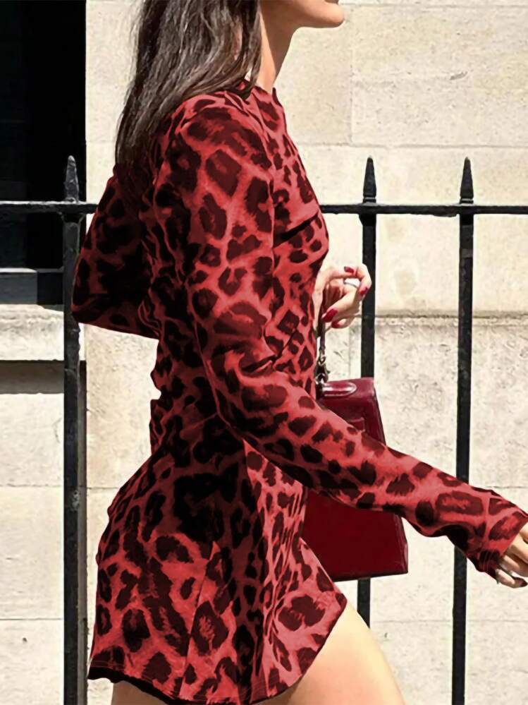 INAWLY 女士豹纹长袖迷你连衣裙 - 彩色 - 查看 1