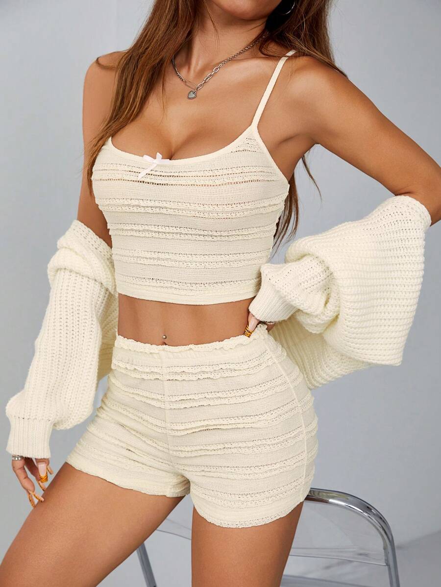 SHEIN PETITE Damski garnitur casual z dzianiny w kolorze beżowym - Morela - Zobacz 1