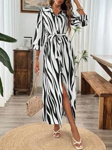 Chiquease Đầm dài in hoa cổ điển dành cho nữ với tay áo 3/4 và cổ áo, mùa hè - Nhiều màu - Xem 1