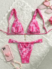 Swim Mod 1 Set Women Summer Beach Floral Print Sexy Bikini Set (Print Design Random), Bathing Suit - Multicolor - View 2