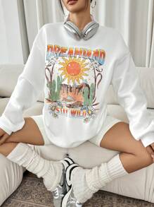 SHEIN SXY Sudadera con estampado gráfico blanco para mujer - Blanco - Ver 7