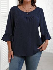 EMERY ROSE Blouse décontractée ample à col rond et manches courtes, avec plis, en grande taille, pour l'automne