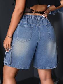 SHEIN ICON Short en jean casual taille forte - Bleu azur - Voir 2