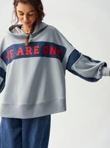 Bohemela Women's Vacation Patchwork Sweatshirt In Fall/Winter - Dusty Blue - View 2