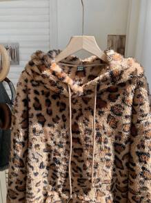 SHEIN EZwear 秋冬女士棕色豹纹连帽卫衣 - 彩色 - 查看 4