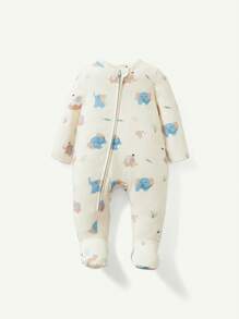Cozy Pixies 2 Chiếc Sơ Sinh Bé Trai In Hình Hoạt Hình Màu Trơn Cổ Thuyền Dài Tay Áo Liền Quần Và Bộ Quần - Màu xanh lam - Xem 13