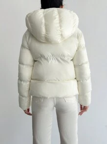 RueChic Zip Up Hooded Puffer Coat - White - View 2