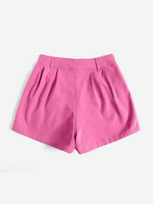 SHEIN Essnce Shorts holgados y casuales de tejido plisado con bolsillos de unicolor para mujer - Rosa - Ver 2