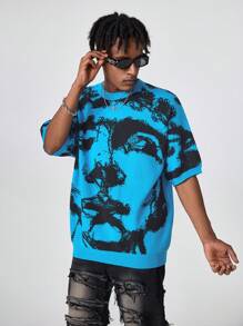 Manfinity Roghcode ملابس علوية كنتور محبوكة بأكمام قصيرة بطبعة صباغة الربط - متعدد الألوان - مشاهدة 8