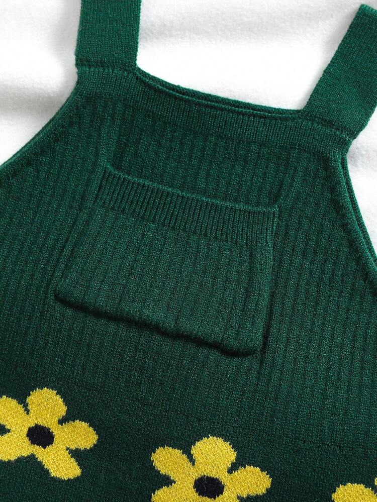 女童时尚花卉口袋针织吊带背心连衣裙 - 彩色 - 查看 4