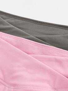 2 pièces Short cycliste en tricot unicolore pour préadolescentes, décontracté - Rose orangé - Voir 3