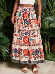 Travachic Floral Print Ruffle Hem Summer Beach Women's Skirt - Multicolor - View 4