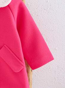 SHEIN Baby Girls' Elegant Plush Collar Woolen Coat, Thickened Warm Outerwear For Daily And Outdoor Wear In Autumn And Winter - Hot Pink - View 8