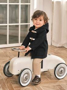 SHEIN 1 peça para bebês meninos com capuz de cor sólida com botão casual jaqueta macia roupa de manga comprida, adequada para brincadeiras ao ar livre de outono e inverno, férias, uso casual diário - Azul - Ver 6