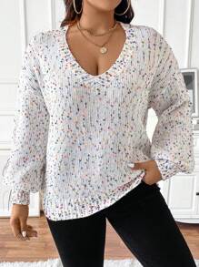 Calvaya Plus Size Casual Mixed Fiber Dropped Shoulder Sweater, Spring & Fall Knit Pullover Fall Winter - Multicolor - View 5