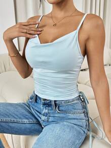 Allurite Camiseta de tirantes informal de verano para mujeres, de unicolor, con cuello de pico y cordón