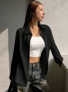 DAZY Women's Button-Up Casual Loose Comfortable Elegant Long Sleeve Blouse,Long Sleeve Tops,Fall Clothes - Black - View 4