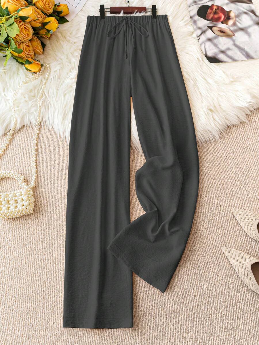 SHEIN LUNE Plus Size Drawstring Straight Leg Casual Fashion Daily Outdoor Versatile Pants