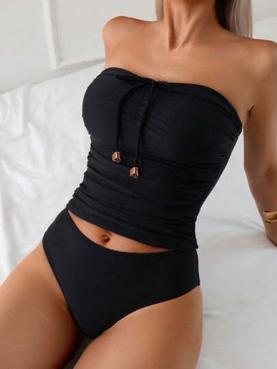 Swim Lushoire Elegant & Versatile Slim-Fit Bandeau Tankini Set Summer