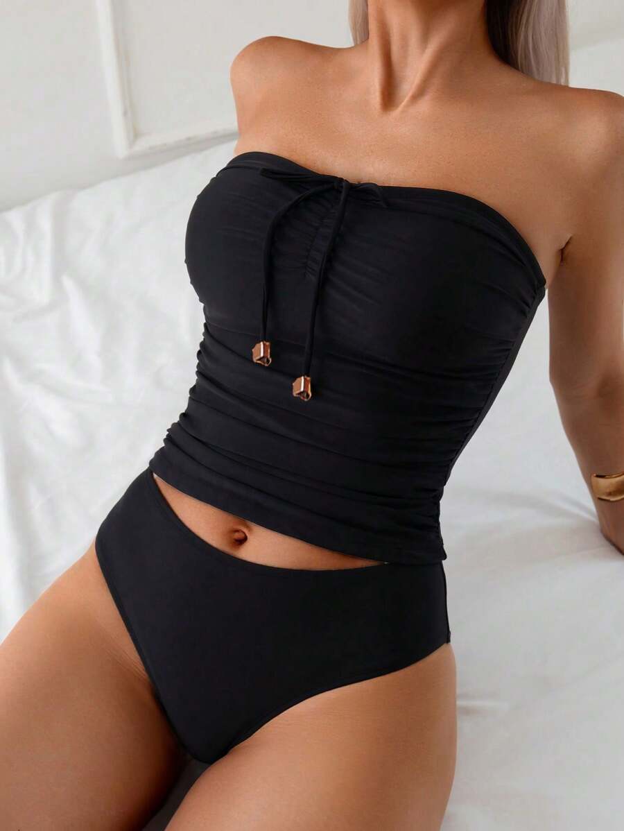 Swim Lushoire Elegant & Versatile Slim-Fit Bandeau Tankini Set Summer