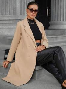 Aveloria Modichic 法式复古风缺口领双排扣直筒大衣 - 駝色 - 查看 2