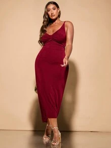 SHEIN BAE 大码女式夏季优雅节日聚会纯色紧身露背吊带长裙