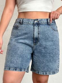 RueChic 100% Cotton Plus Elastic Back Side Snow Wash Denim Short - Light Wash - View 7