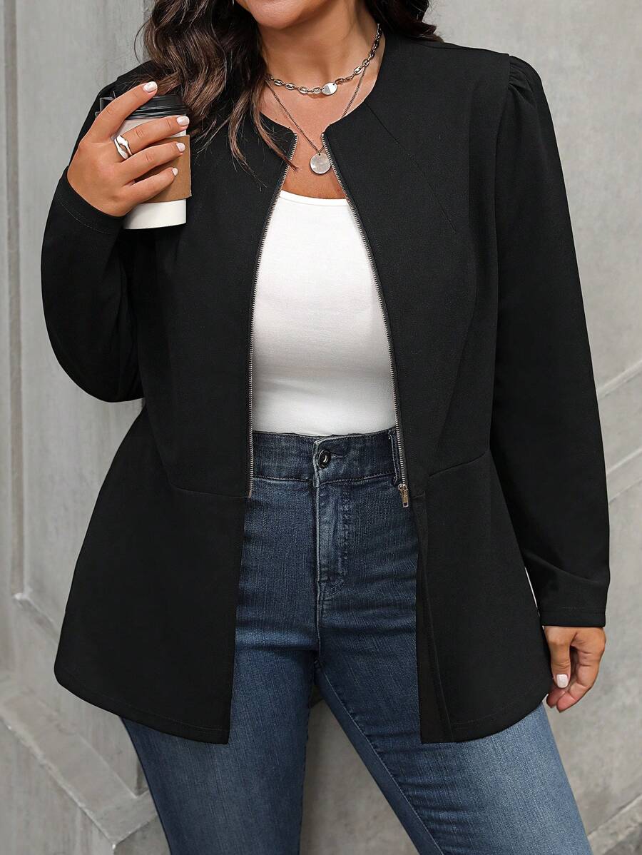 EMERY ROSE Giacca casual in tinta unita a maniche lunghe, taglia comoda, autunnale