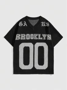 ROMWE MEN Prep 男士数码提花 V 领运动毛衣 - 黑色 - 查看 1