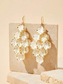 Anewsta 女士长流苏贝壳耳环 - 白色 - 查看 3