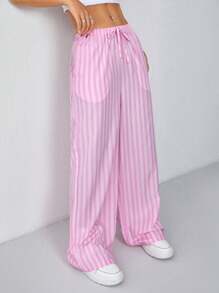 SHEIN PETITE Quần sọc nữ thời trang mùa hè Quần sọc nữ - Hồng - Xem 7