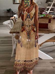 Vestido casual de mujer con estampado y tirantes finos - Multicolor - Ver 2