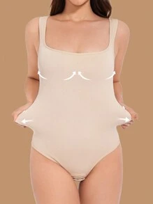 2 piezas Body moldeador sin costuras con cuello de embudo y calzones para mujeres - Albaricoque - Ver 3