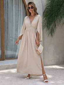 RueChic Lace Trim Detailed Kimono Shape Boho Dress - Beige - View 3