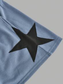 青少年女孩针织字母腰带和撞色星星休闲直腿短裤 - 霧霾藍 - 查看 4