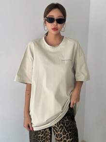 DAZY Women's Loose Casual T-Shirt With Slogan Print And Dropped Shoulder Short Sleeve, Summer Oversized T-Shirt