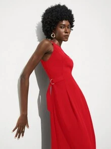 Maija Vestido elegante de moda, de cuello redondo, sin mangas y ajustado para mujer